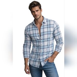 NwT Woolrich Light Blue Plaid Long-Sleeve Men's Shirt (Size:XxL)